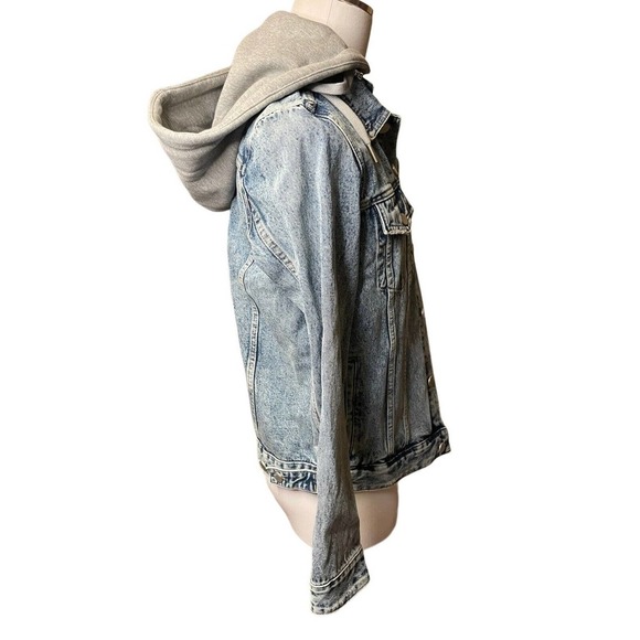 BlankNYC Men’s Jean Jacket Zip Off Hoodie NWT Medium Trucker Acid Wash - Picture 3 of 11